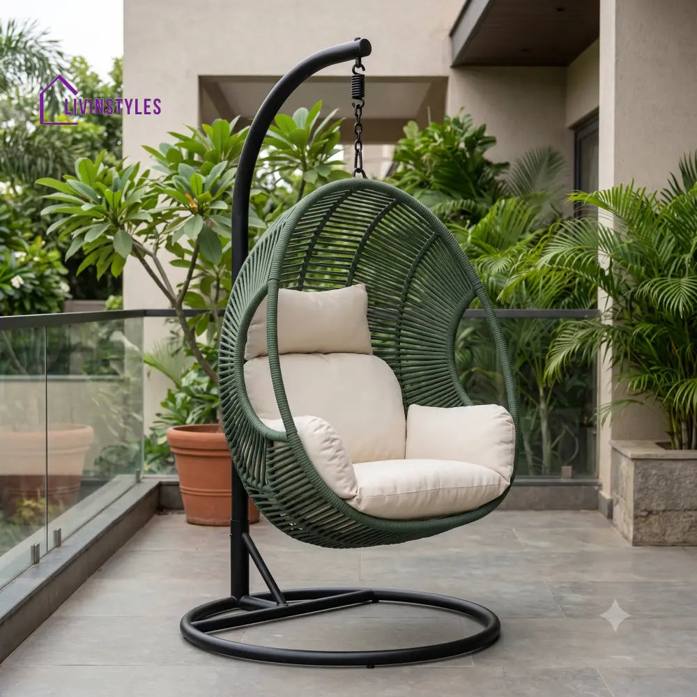 Amandine Metal Frame Swing Chair With Stand And Rope Woven Seating