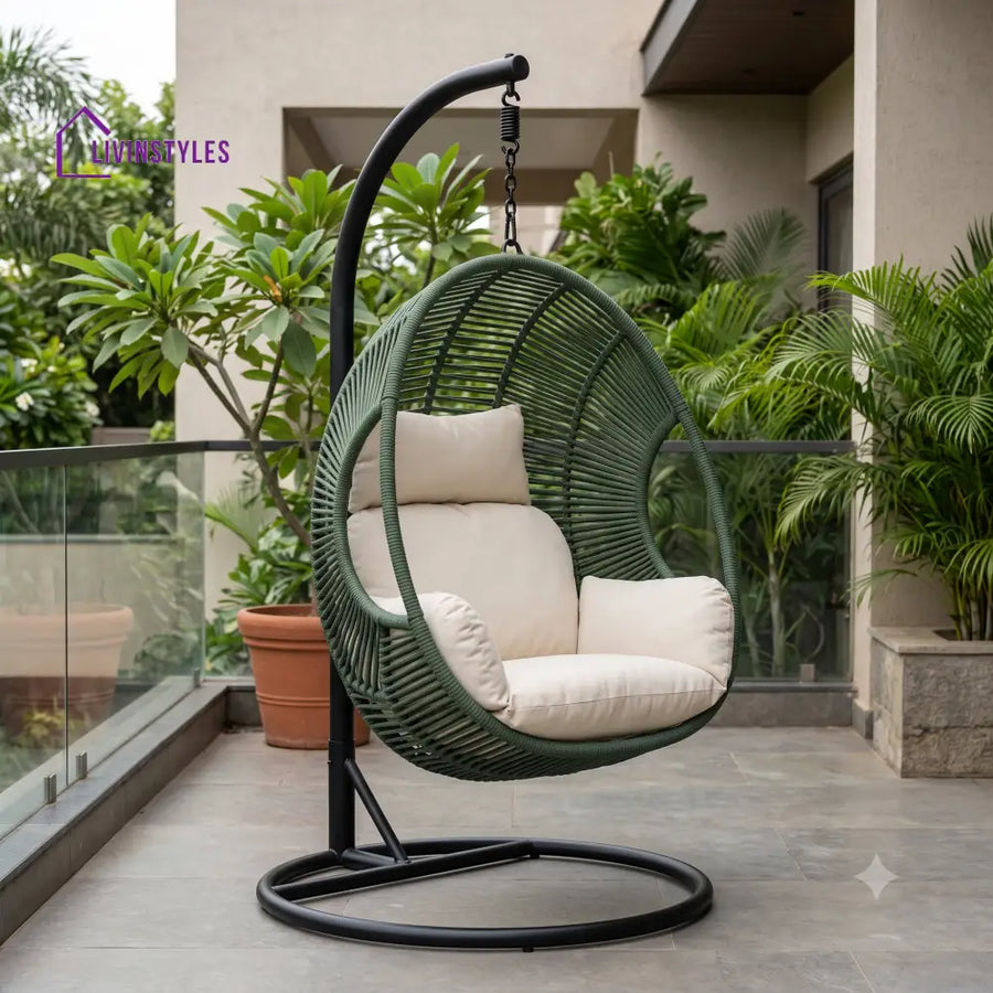 Amandine Metal Frame Swing Chair With Stand And Rope Woven Seating