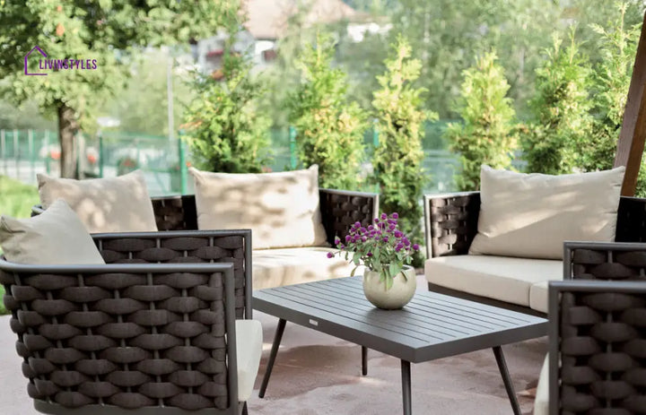 Amando Outdoor Sofa Set 3 Seater 2 Single seater and 1 Center Table Braided & Rope - Brown - Sofa Sets