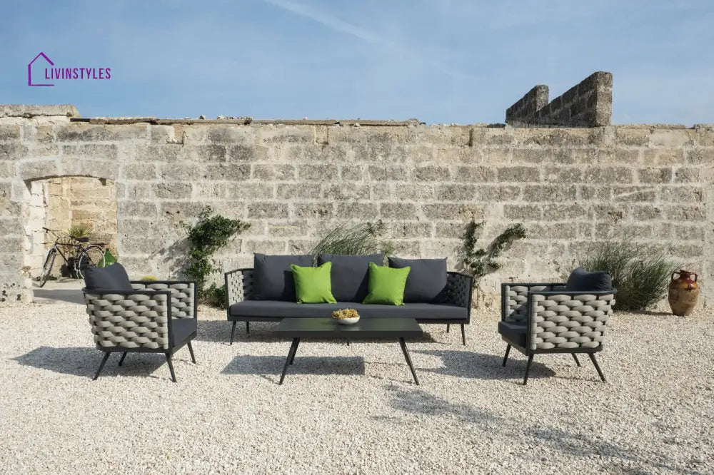 Amando Outdoor Sofa Set 3 Seater 2 Single seater and 1 Center Table Braided & Rope - Grey - Sofa Sets