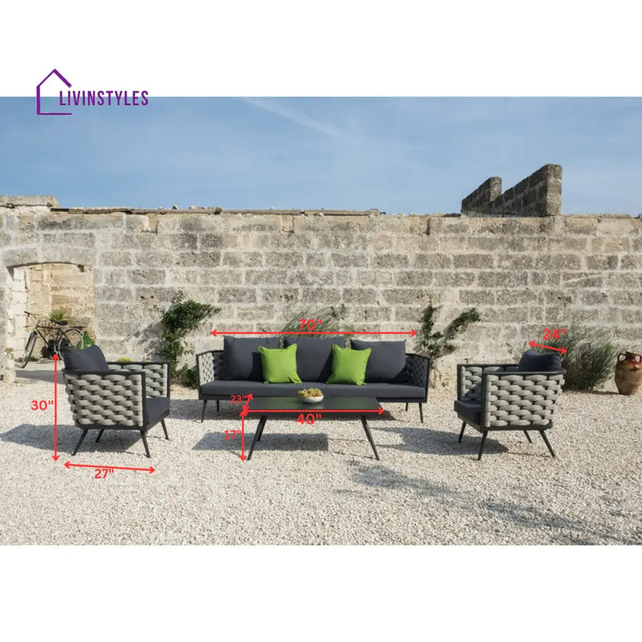 Amando Outdoor Sofa Set 3 Seater 2 Single seater and 1 Center Table Braided & Rope - Sofa Sets