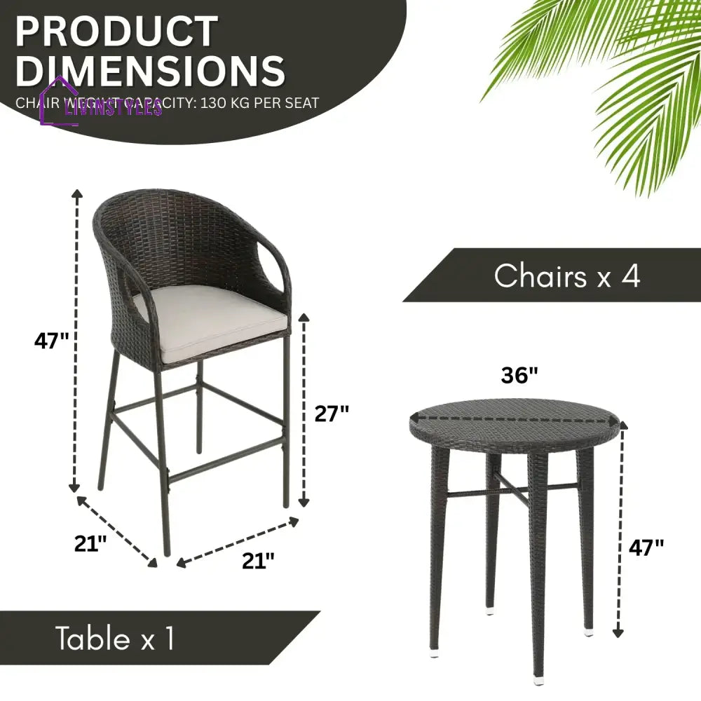 Amaris 5 Piece Outdoor Wicker Bar Set with High Top Table - Bar Set