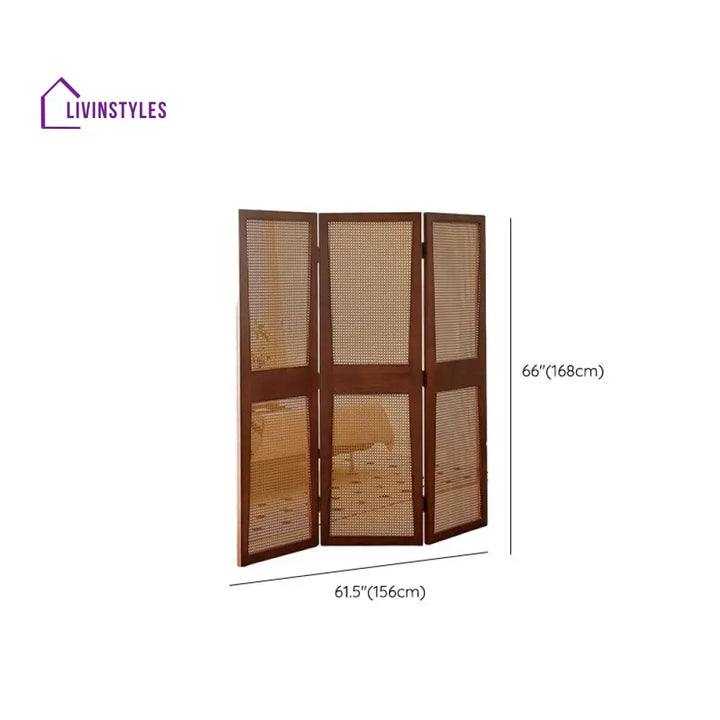 Amaris Wooden and Cane Weaving Room Partition for Living Room