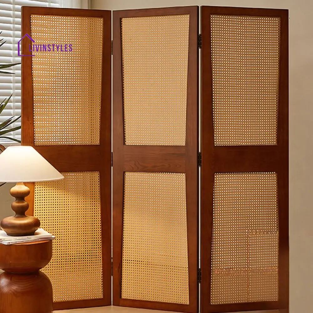 Amaris Wooden and Cane Weaving Room Partition for Living Room