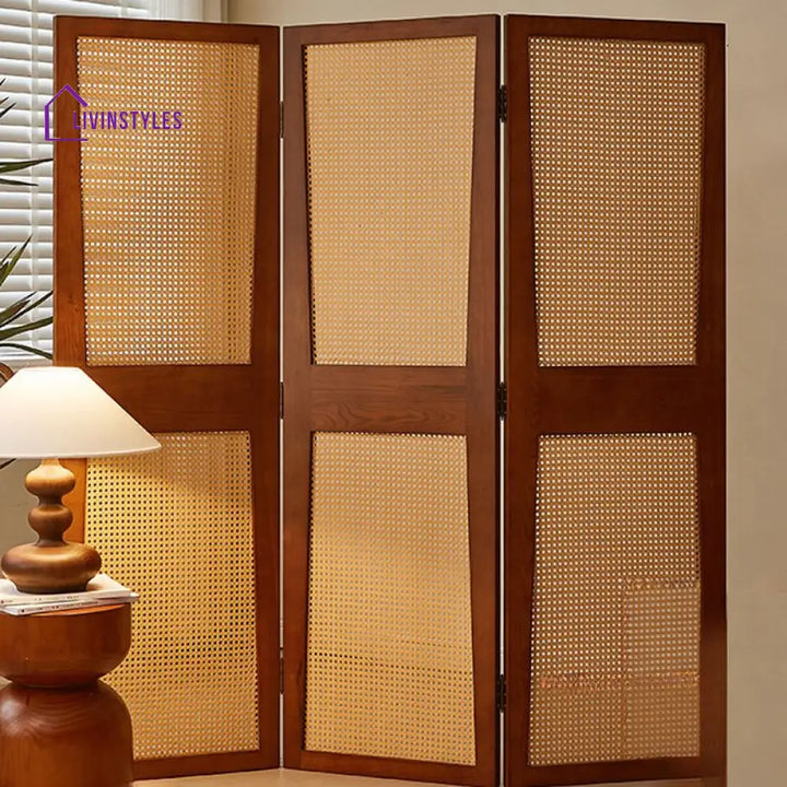 Amaris Wooden and Cane Weaving Room Partition for Living Room