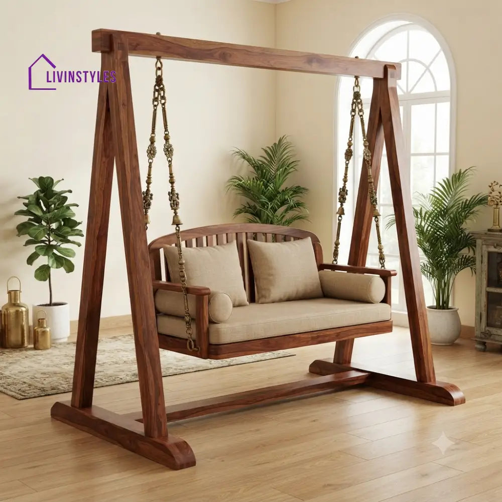 Amaury 2 Seater Wooden Swing for Home | Wooden Jhula for home