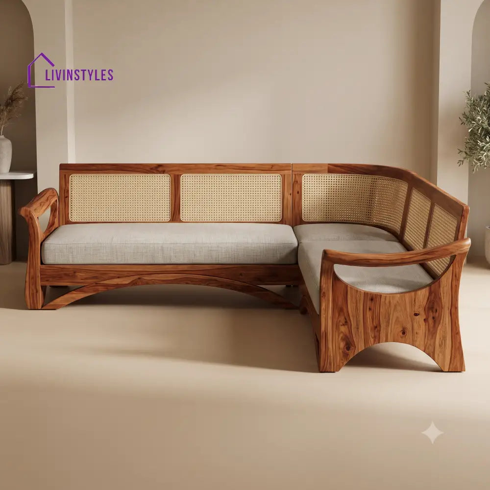 Amaury Premium L Shaped Wooden Sofa Set for Living Room