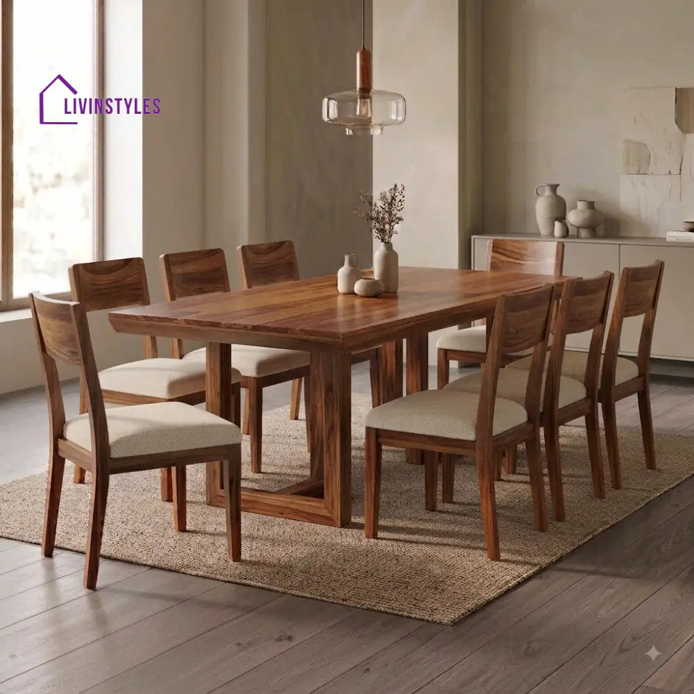 Amay Premium Solid Wood 8 Seater Dining Table Set