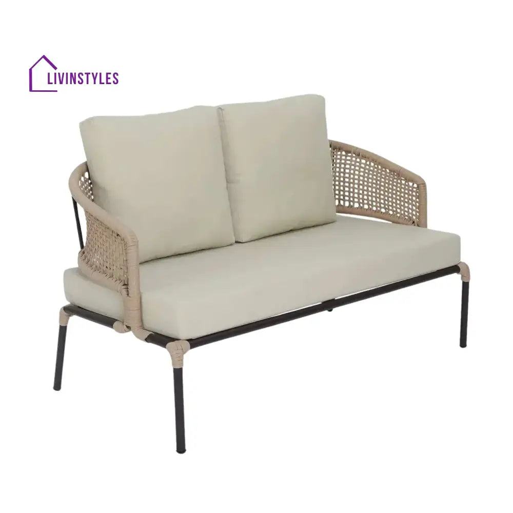 Amaya All-Weather Patio Rope Sofa Set with Glass Top Coffee Table - Sofa Set