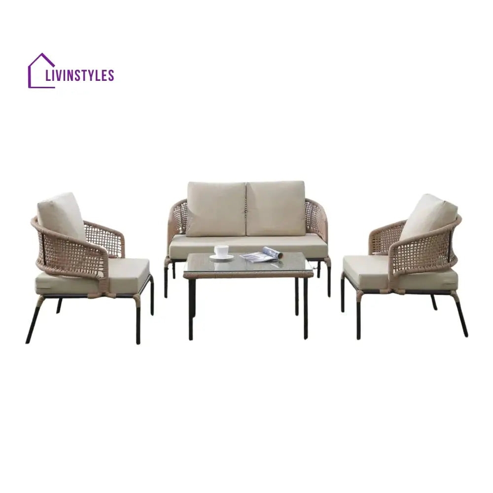Amaya All-Weather Patio Rope Sofa Set with Glass Top Coffee Table - Sofa Set