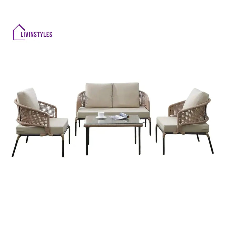 Amaya All-Weather Patio Rope Sofa Set with Glass Top Coffee Table - Sofa Set
