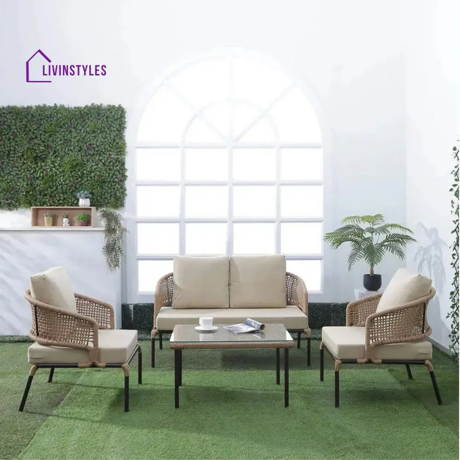 Amaya All-Weather Patio Rope Sofa Set with Glass Top Coffee Table - Sofa Set