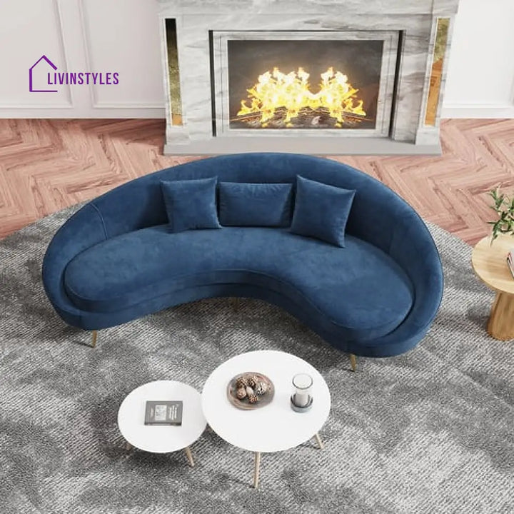 Amaya Blue Velvet Curved Sofa 3 Seater