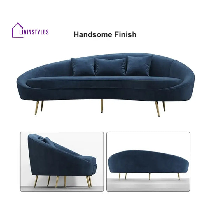Amaya Blue Velvet Curved Sofa 3 Seater