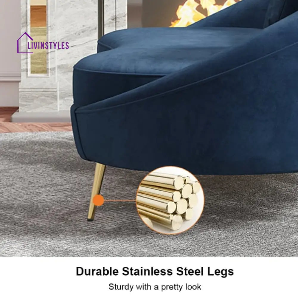 Amaya Blue Velvet Curved Sofa 3 Seater