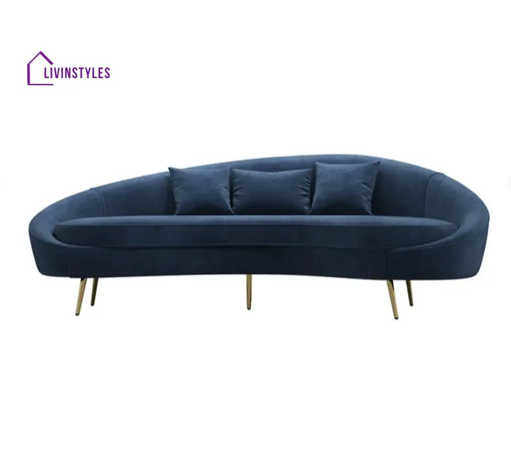 Amaya Blue Velvet Curved Sofa 3 Seater
