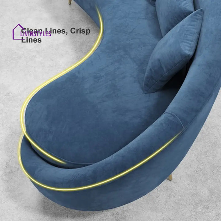 Amaya Blue Velvet Curved Sofa 3 Seater