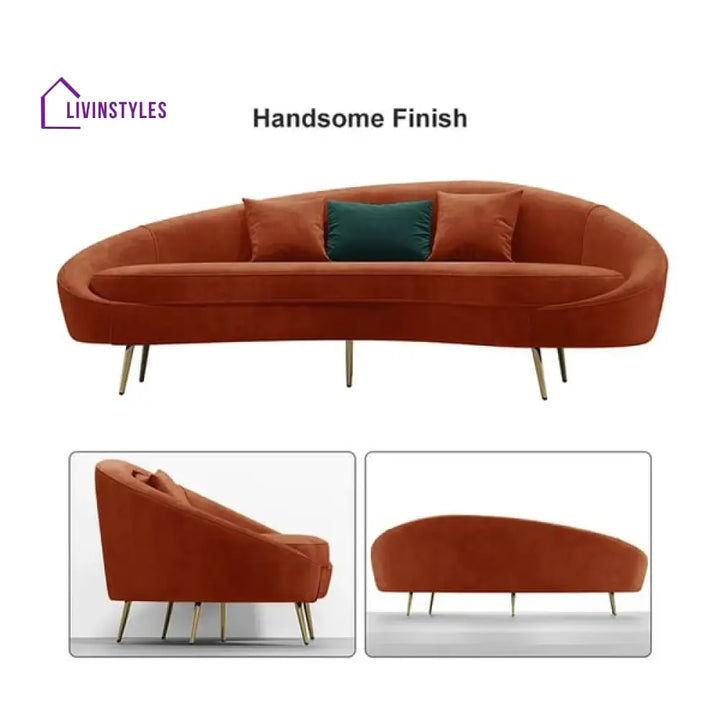 Amaya Bronze Velvet Curved Sofa 3 Seater