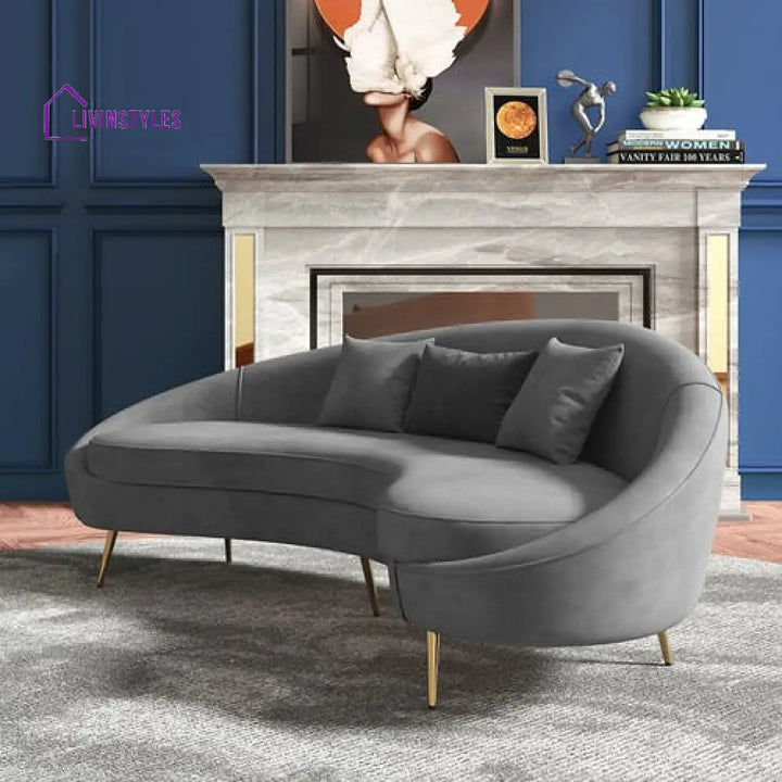 Amaya Gray Velvet Curved Sofa 3 Seater