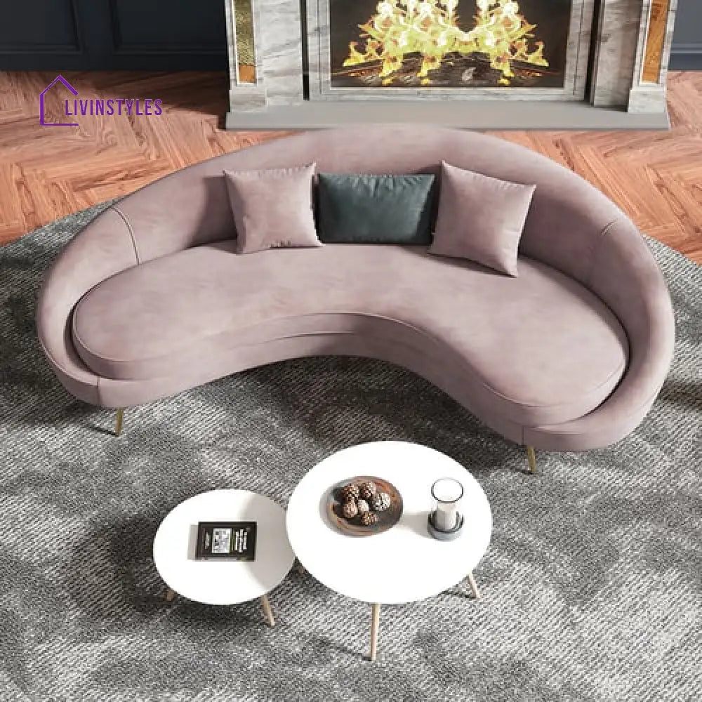 Amaya Pink Velvet Curved Sofa 3 Seater