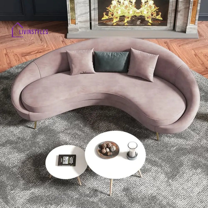 Amaya Pink Velvet Curved Sofa 3 Seater