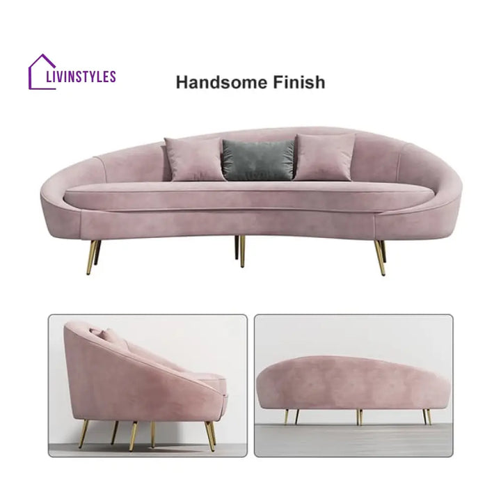 Amaya Pink Velvet Curved Sofa 3 Seater
