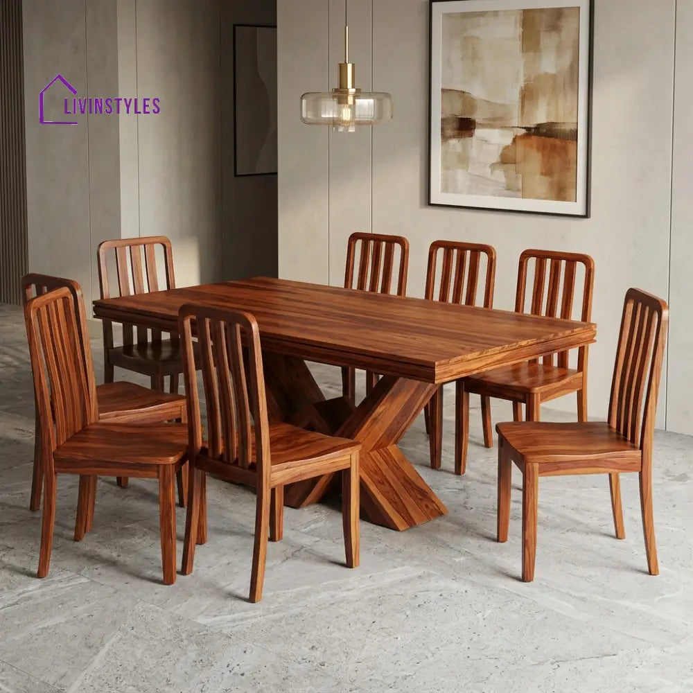 Amaya Premium Solid Wood 8 Seater Dining Table Set