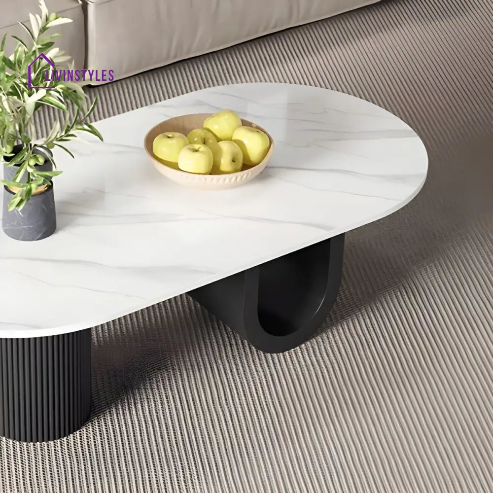 Amaya Stainless Steel Black Finish and Marble Top Coffee Table for Living Room