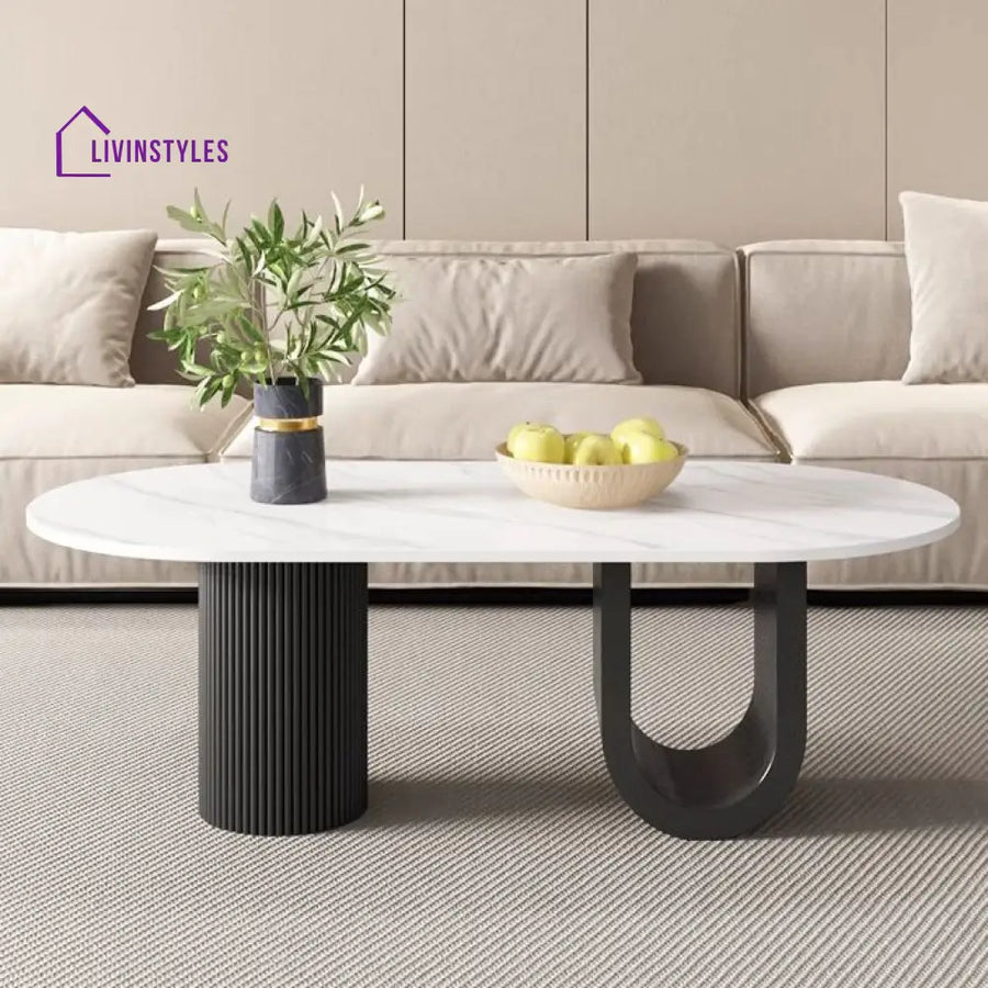 Amaya Stainless Steel Black Finish and Marble Top Coffee Table for Living Room
