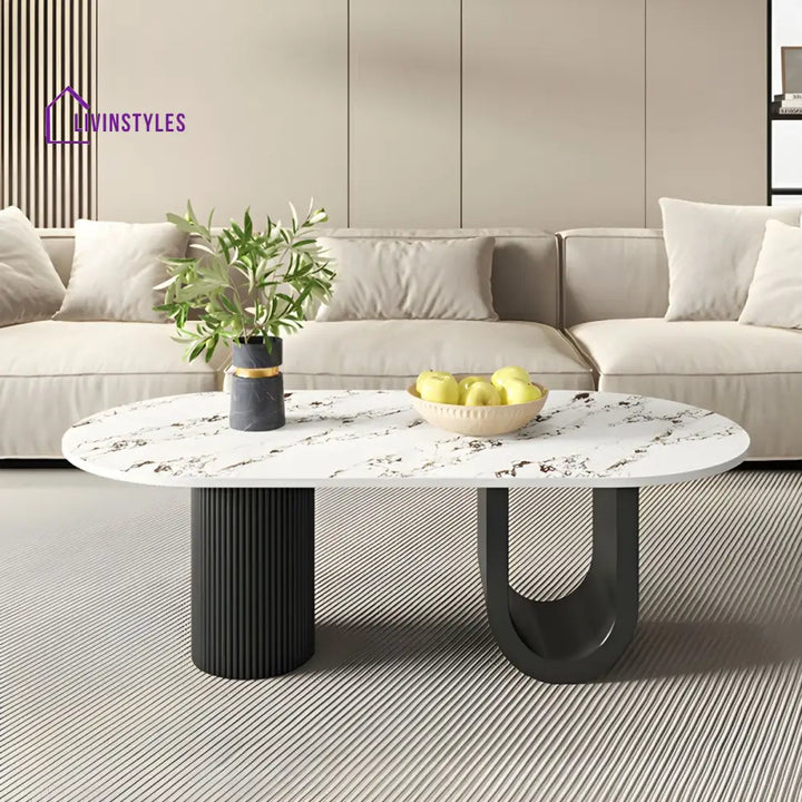 Amaya Stainless Steel Black Finish and Marble Top Coffee Table for Living Room