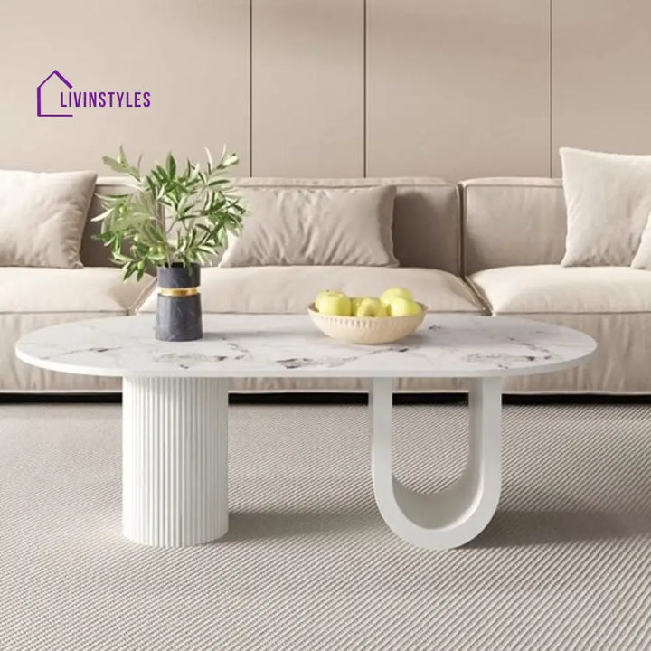 Amaya Stainless Steel Black Finish and Marble Top Coffee Table for Living Room