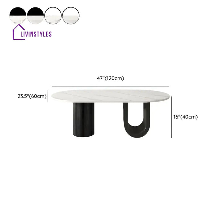Amaya Stainless Steel Black Finish and Marble Top Coffee Table for Living Room