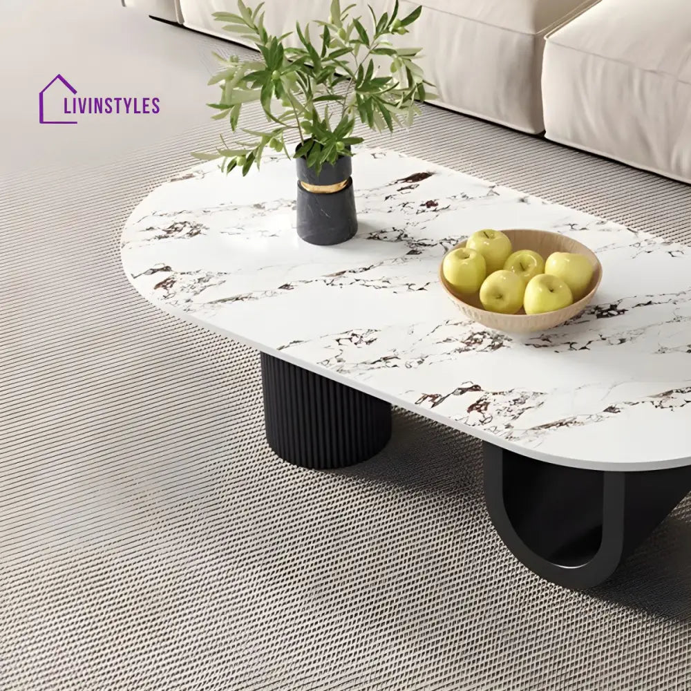 Amaya Stainless Steel Black Finish and Marble Top Coffee Table for Living Room