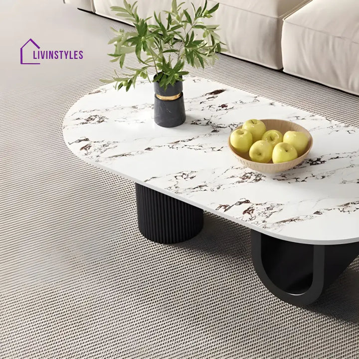 Amaya Stainless Steel Black Finish and Marble Top Coffee Table for Living Room