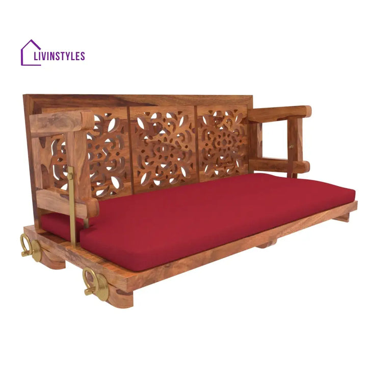 Amaya Vintage Carved Back Designed Red Upholstery Handmade Swing for Home Swing