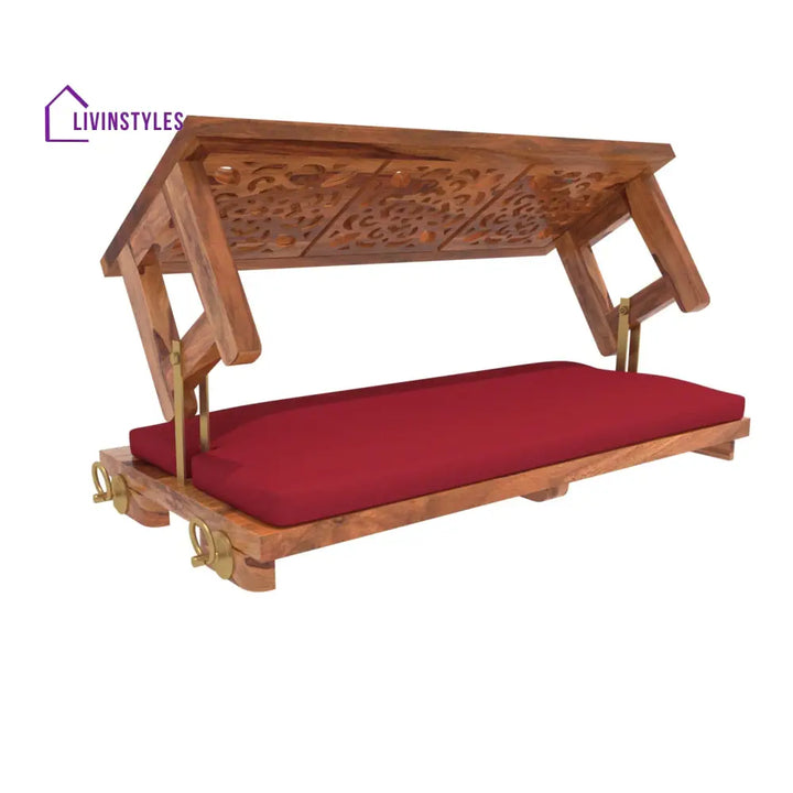 Amaya Vintage Carved Back Designed Red Upholstery Handmade Swing for Home Swing