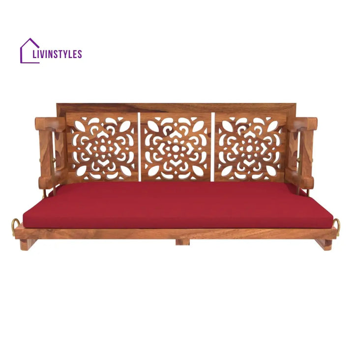 Amaya Vintage Carved Back Designed Red Upholstery Handmade Swing for Home Swing