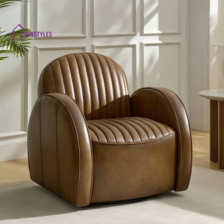Amayra Solid Wood and Fabric Arm Chair | Living Room Chair | Lounge Chair - 360 Rotating