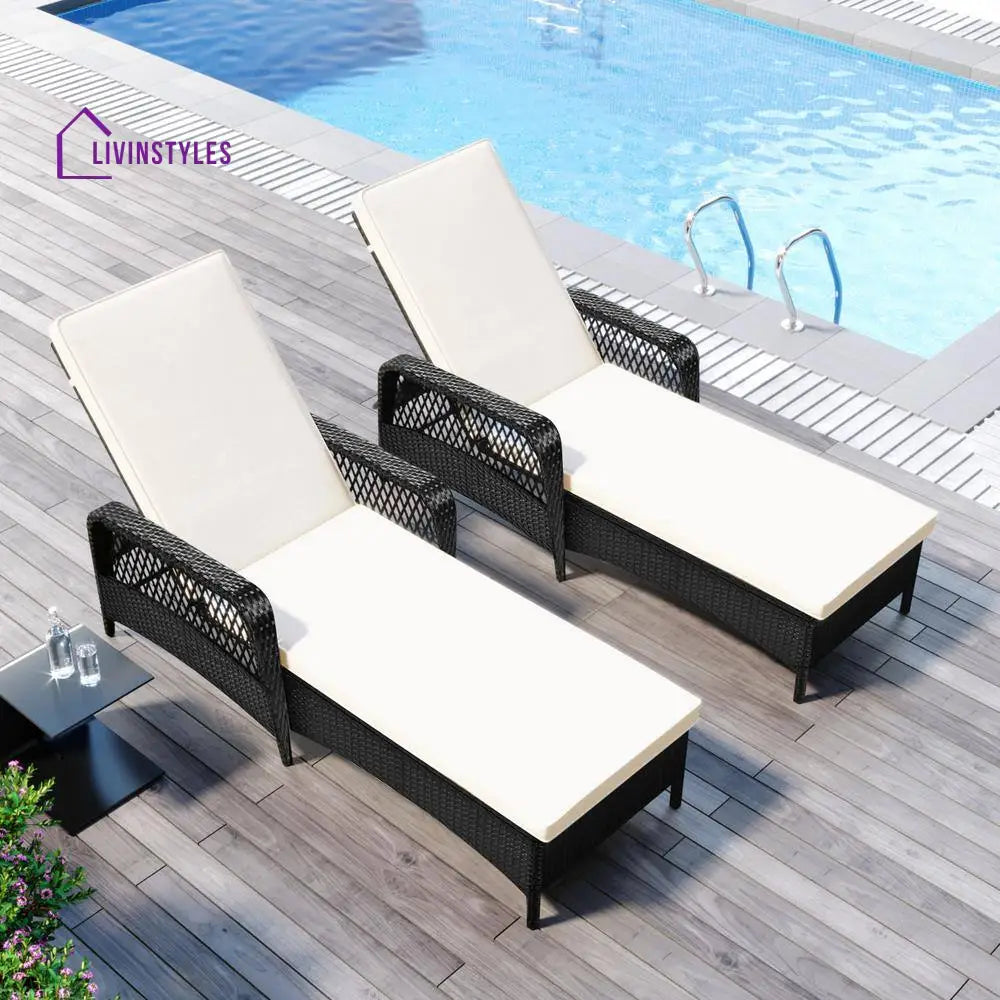 Amaze Outdoor Swimming Poolside Lounger Set of 2 (Black) - Loungers