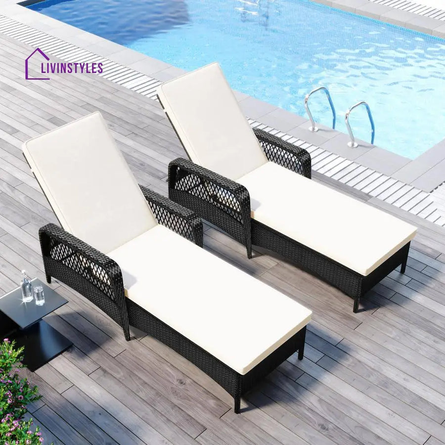 Amaze Outdoor Swimming Poolside Lounger Set of 2 (Black) - Loungers