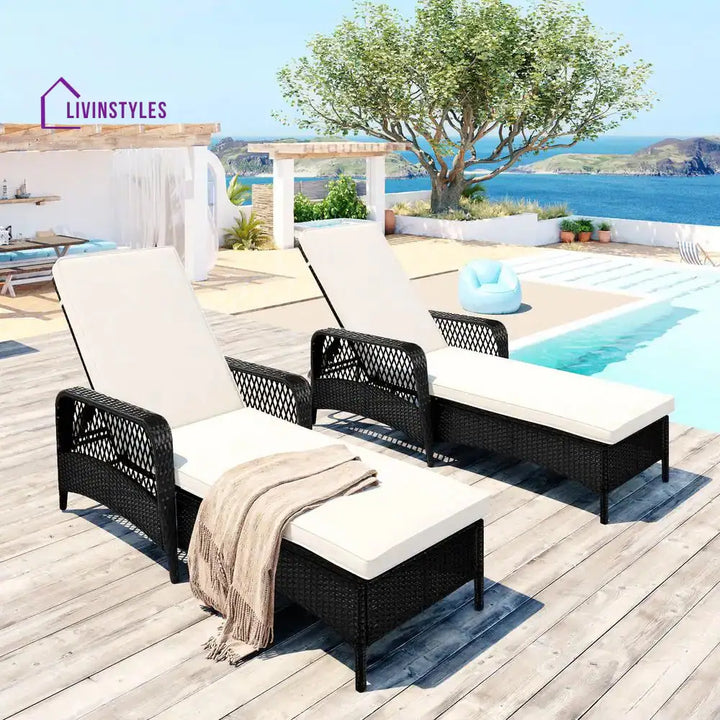 Amaze Outdoor Swimming Poolside Lounger Set of 2 (Black) - Loungers