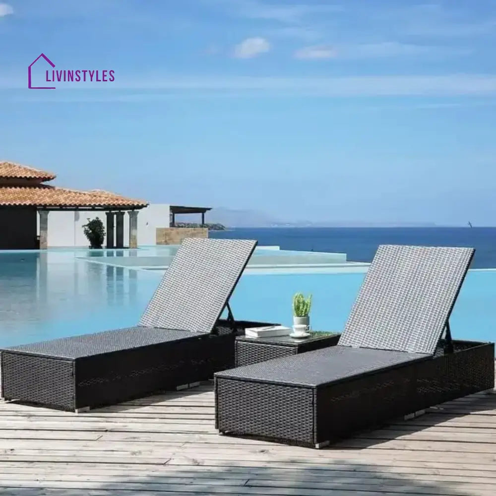 Ambria Outdoor Wicker Lounge Chairs Set of 2 With Side Table - Lounger Set