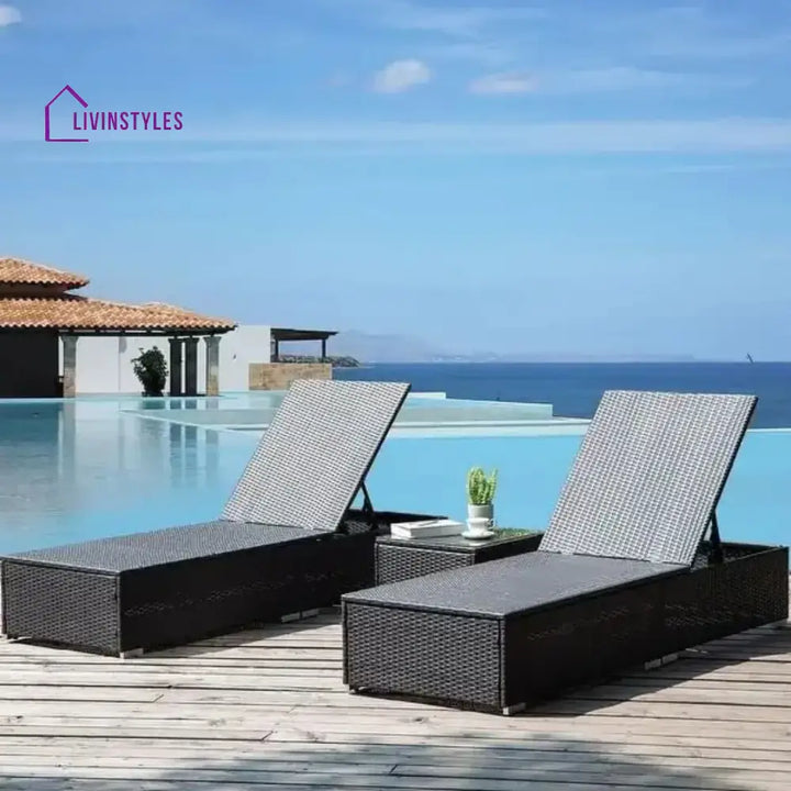 Ambria Outdoor Wicker Lounge Chairs Set of 2 With Side Table - Lounger Set