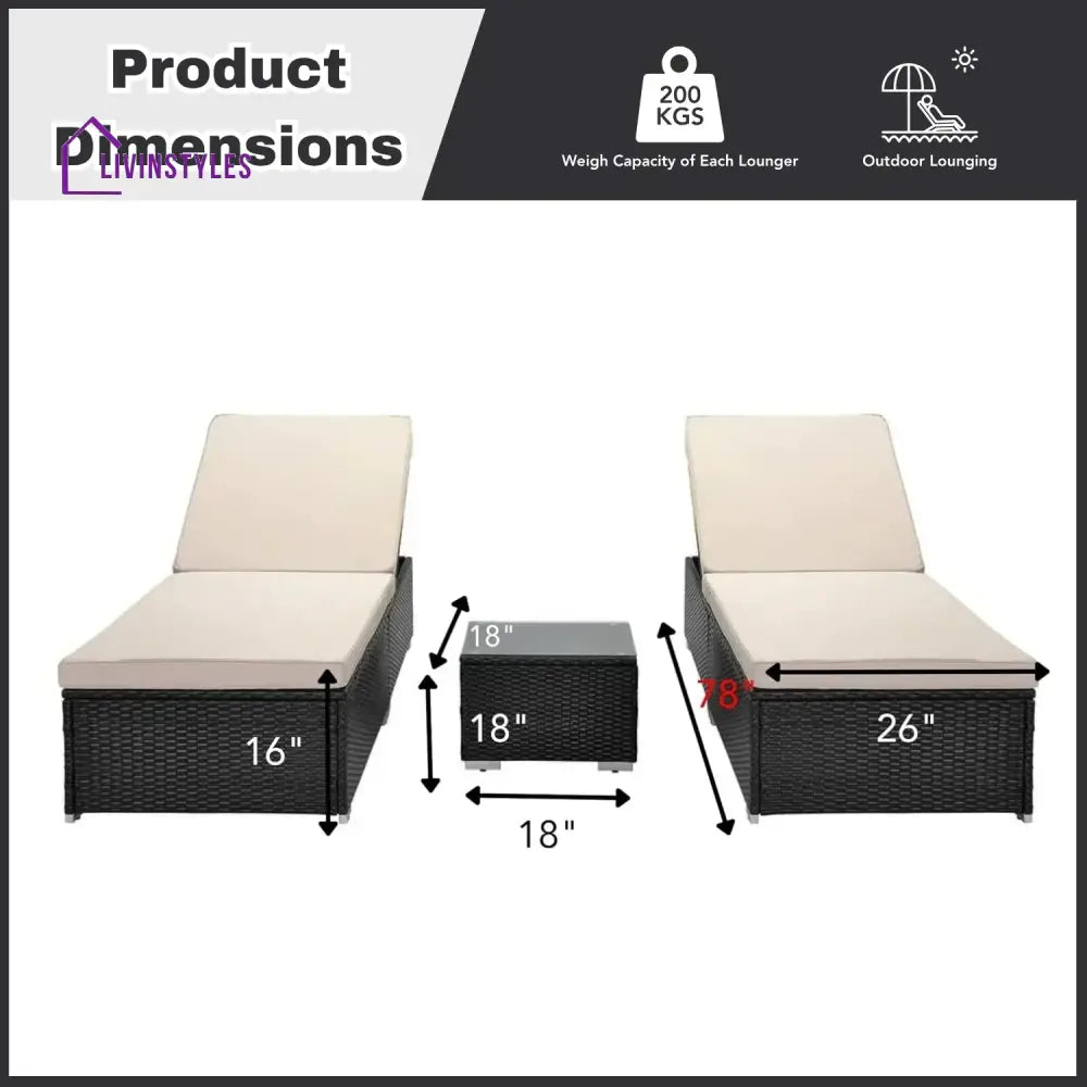 Ambria Outdoor Wicker Lounge Chairs Set of 2 With Side Table - Lounger Set
