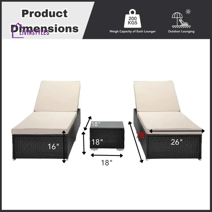Ambria Outdoor Wicker Lounge Chairs Set of 2 With Side Table - Lounger Set
