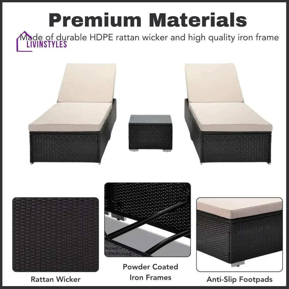 Ambria Outdoor Wicker Lounge Chairs Set of 2 With Side Table - Lounger Set