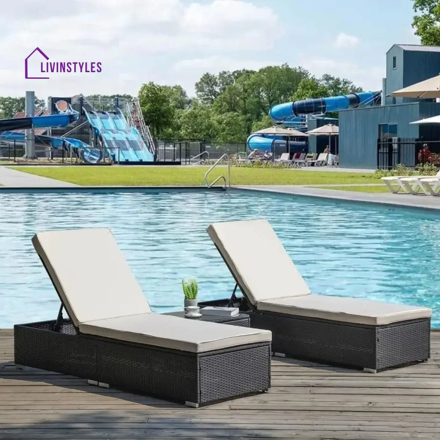 Ambria Outdoor Wicker Lounge Chairs Set of 2 With Side Table - Lounger Set