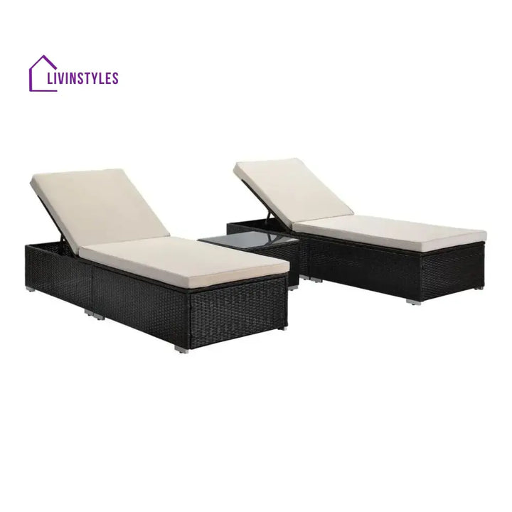 Ambria Outdoor Wicker Lounge Chairs Set of 2 With Side Table - Lounger Set