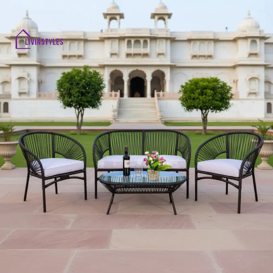 Amedea Outdoor Sofa Set 2 Seater 2 Single seater and 1 Center Table (Black + White) - Sofa Sets