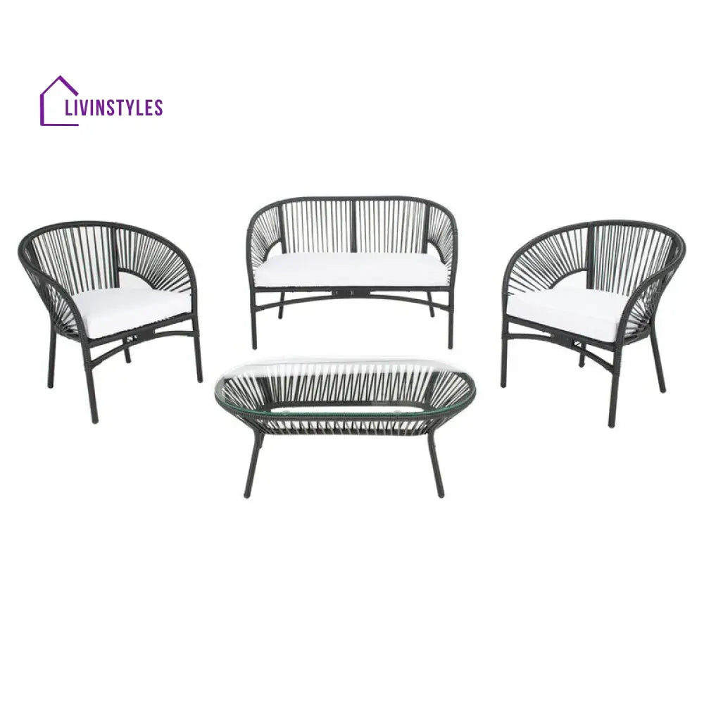 Amedea Outdoor Sofa Set 2 Seater 2 Single seater and 1 Center Table (Black + White) - Sofa Sets